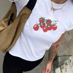 Cherry Tomatoes on the Vine Baby Tee – Italian Aesthetic Sustainable Crop Top
